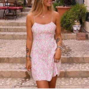 Zara Pink and Green Floral Dress size M